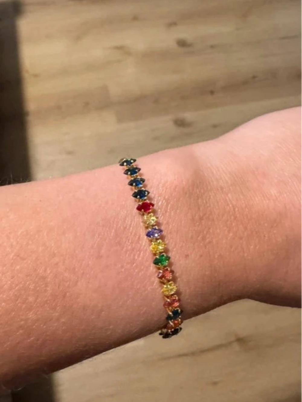 Multicolor Crystal Tennis Bracelet - Gold Tone